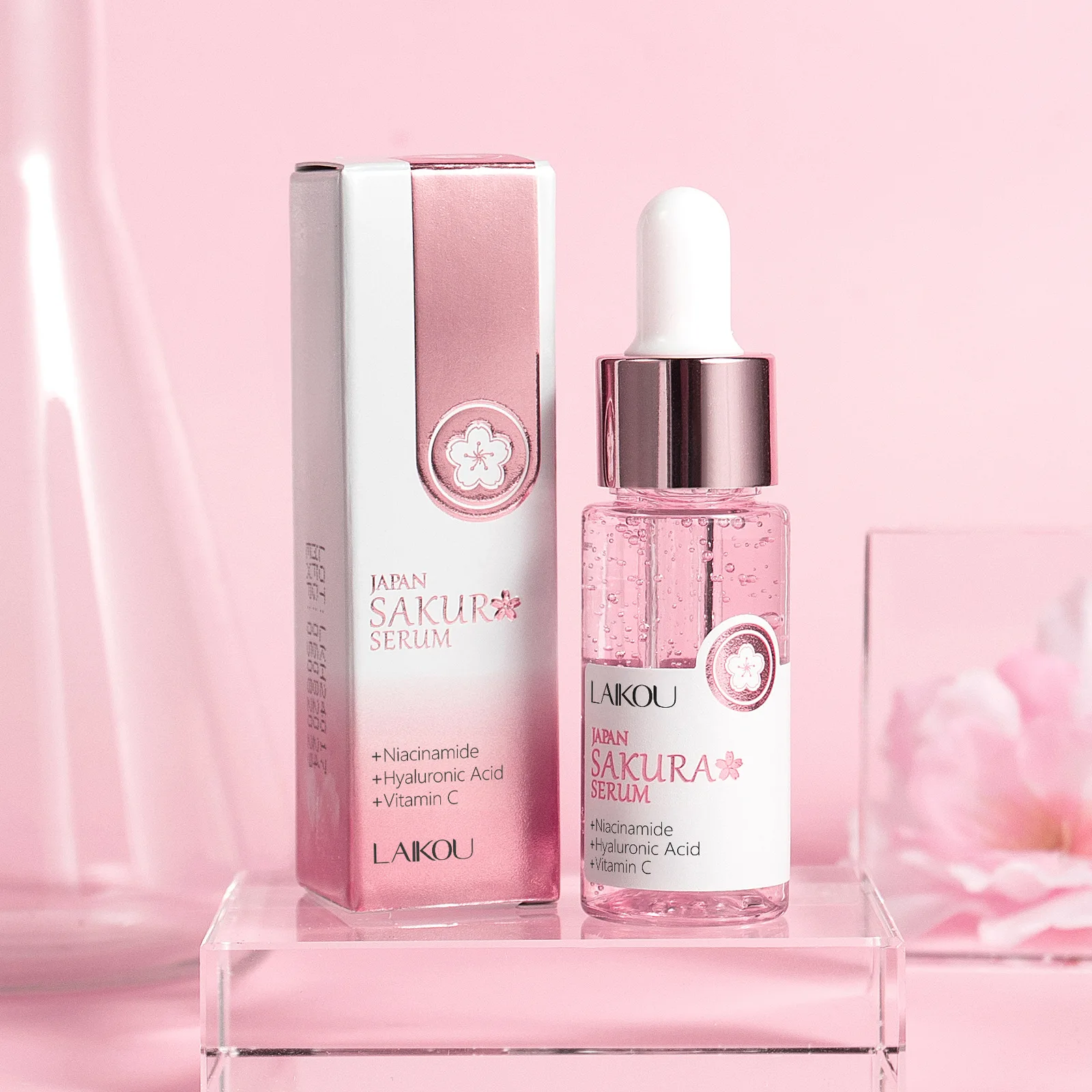 

LAIKOU Japanese Sakura Facial Essence, Brightening Repair Essence for All Skin Types, Moisturizing Hydrating Face Essence17ml
