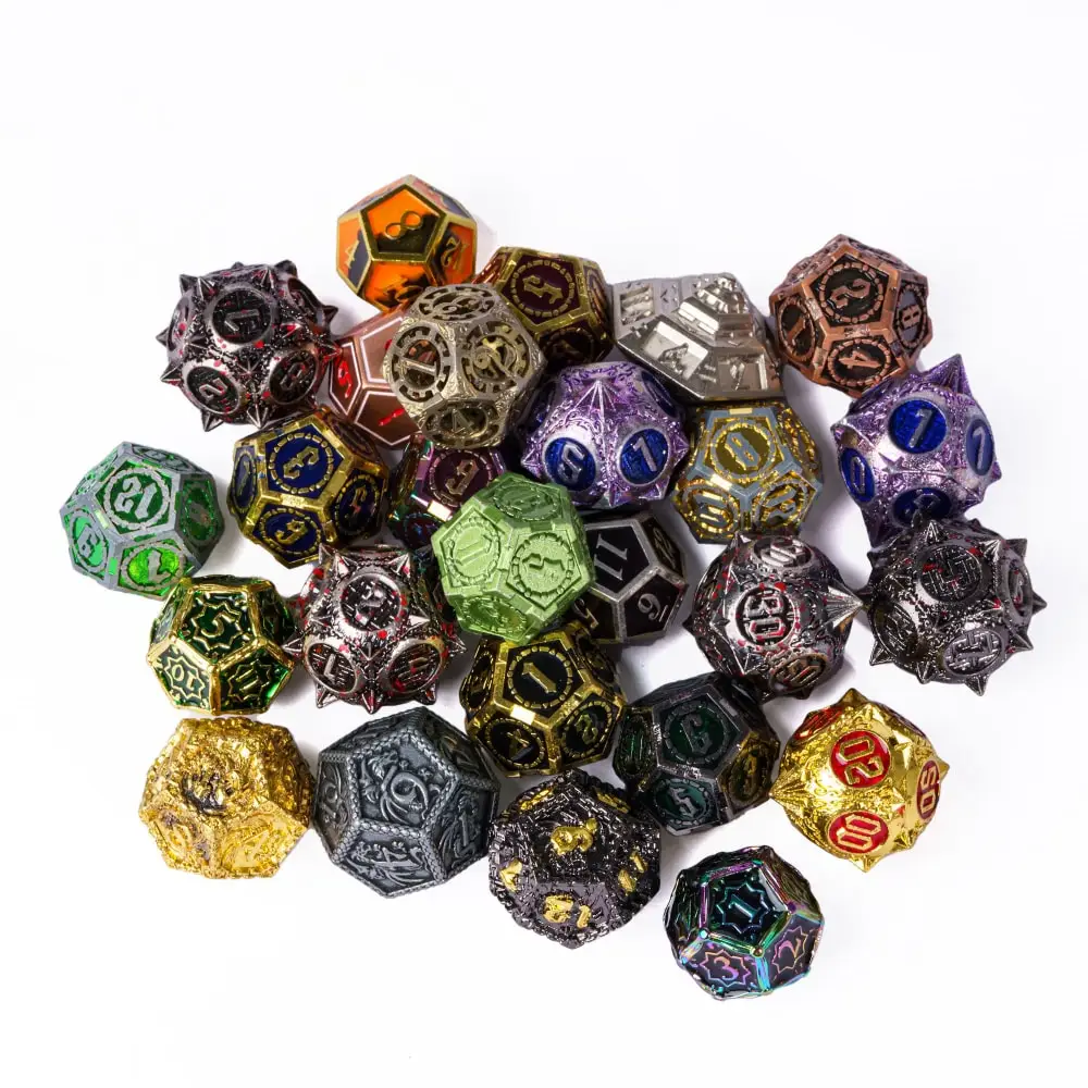 7Pcs/Set Bulk Metal Solid Dice DND Random Color D4 D6 D8 D10 D% D12 D20 Polyhedral Dice for D&D Pathfinder RPG Board Games