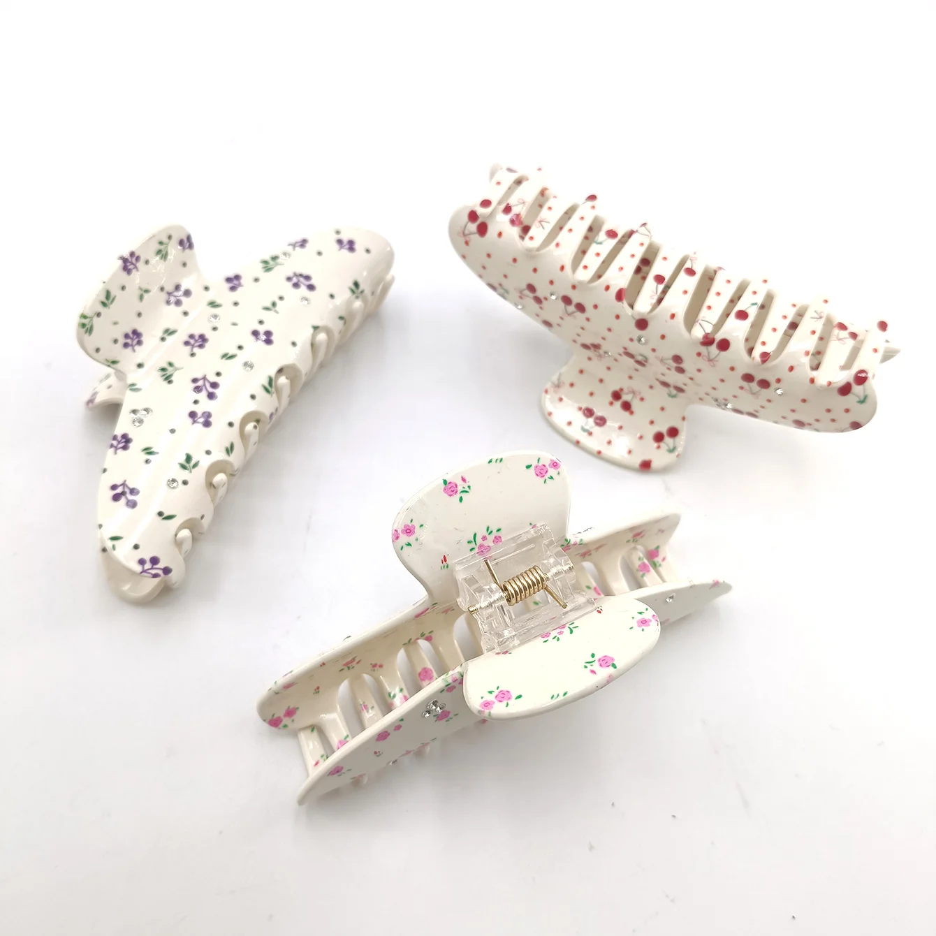 새로운 대형 11CM 꽃 체리 파악 클립 헤어 스타일 다채로운 상어 게 헤어 그립 헤어 클로 클립 헤어 액세서리 여성을위한