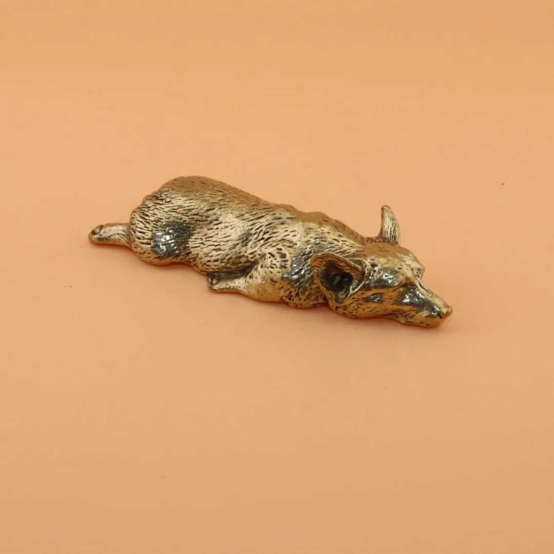Figuras en miniatura de cobre puro para cachorros, Corgi galés, latón macizo, Animal, perro, adorno de escritorio, manualidades, pisapapapeles, té, mascotas