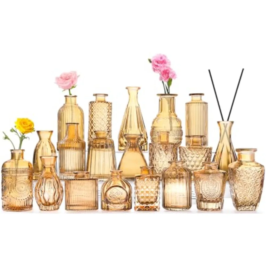 

20 Pcs Glass Bud Vases- Set Small Vases for Flowers, Vintage Flower Cute Glass in Bulk for Centerpieces Rustic Decorative Weddi