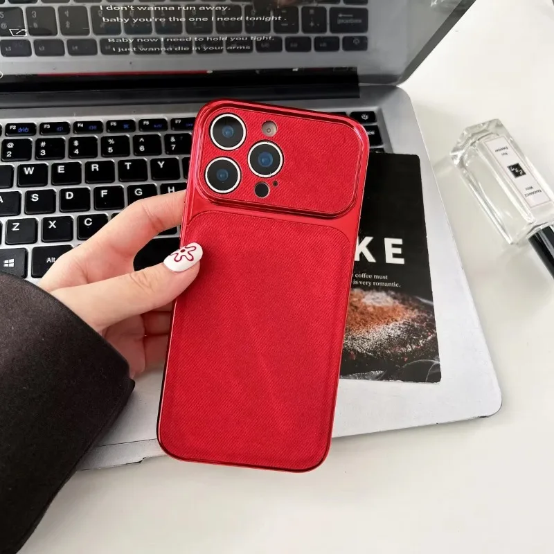 Plating Cushion Denim Cowboy Fabric Phone Case For iPhone 16 15 14 13 18 Pro Max Shockproof Instantly Turn 17 Large Window Cover view 4