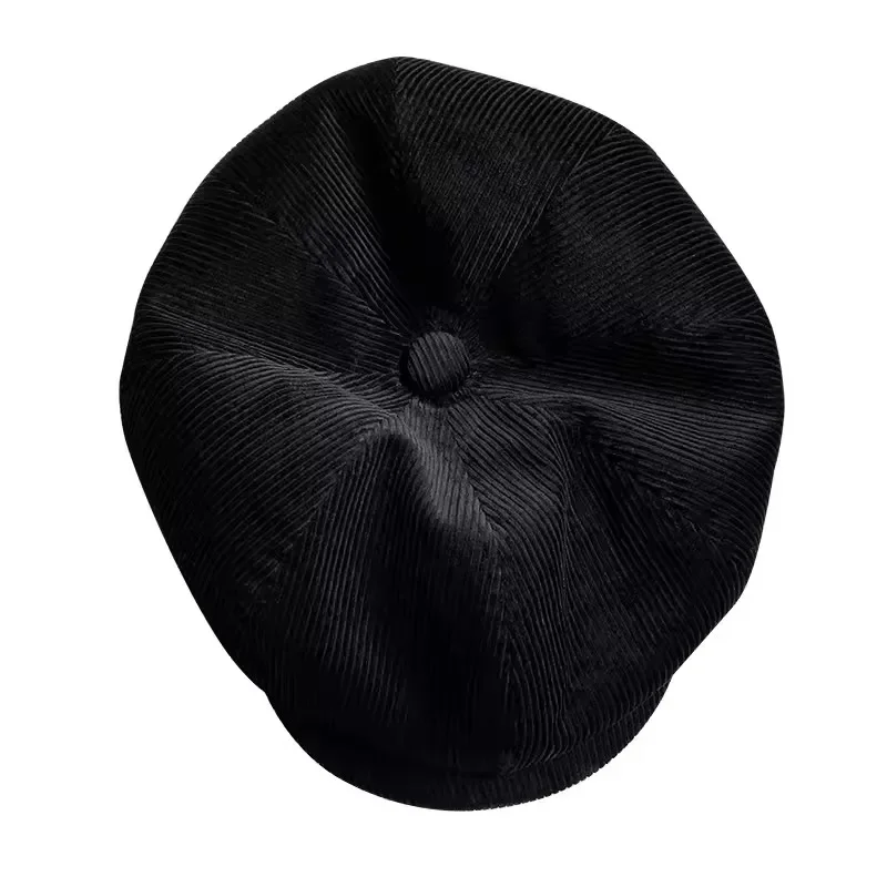 Corduroy Newsboy Caps Black Autumn Winter Beret Retro Peaked Cap Octagonal Cap for Men Women NC54