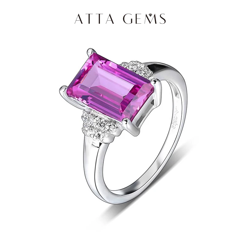 

ATTAGEMS Purple Sapphire Sterling Silver Ring for Women 3.2 Carats Created Sapphire Baguette Cut Special Sapphire Classic Design