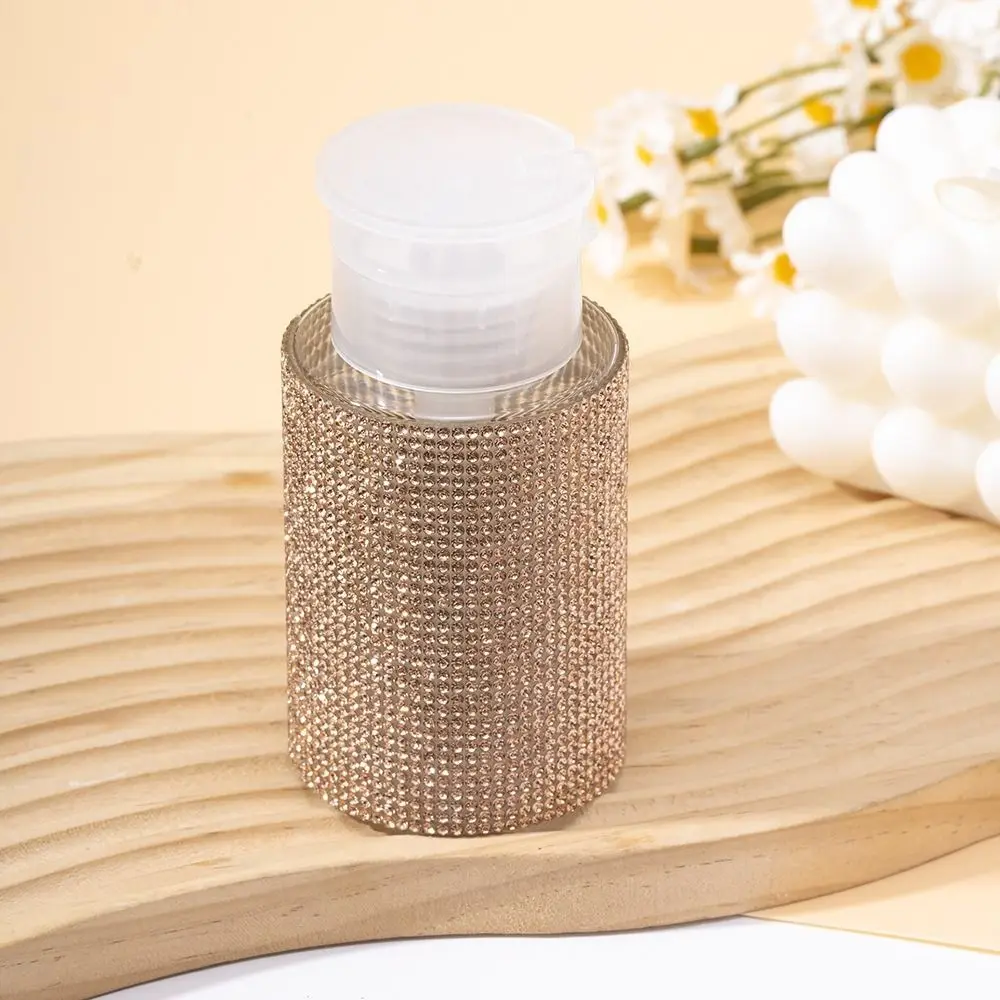 Botellas recargables para uñas con diamantes de imitación brillantes, botella de almacenamiento tipo prensa de lujo de 200ml, botellas vacías creativas para cosméticos a prueba de fugas
