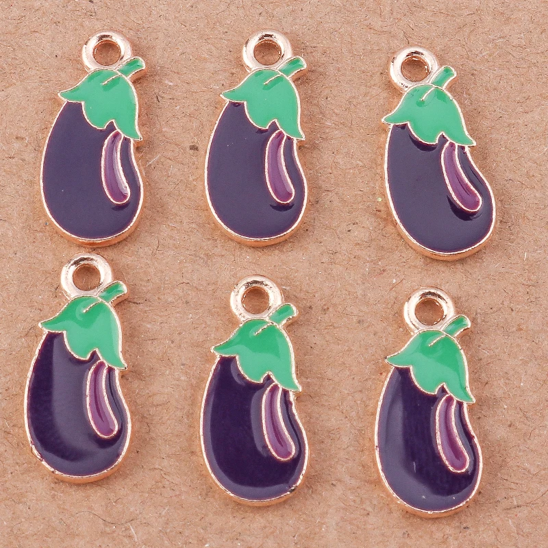 10pcs Cute Enamel Vegetables Eggplant Charm Pendants for Jewelry DIY Making Bracelet Women Necklace Earrings Craft Accessories