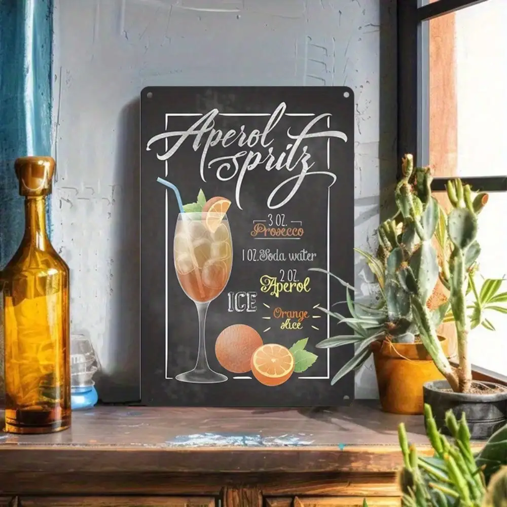 

1PC Tin Sign - Aperol Spritz Cocktail Recipe Art, Bar/Kitchen Wall Decor, Chalkboard Style, 8x12in/20x30cm