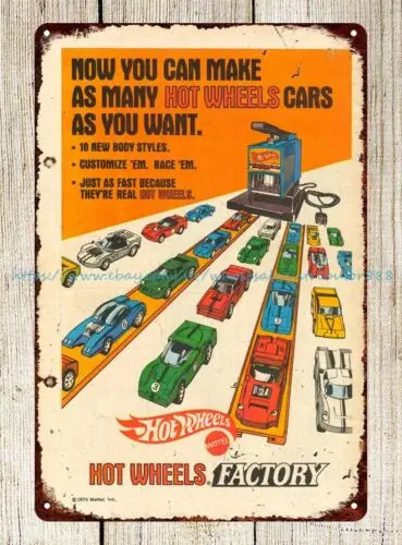 wall decor living room 1970 ads car toys factory metal tin sign