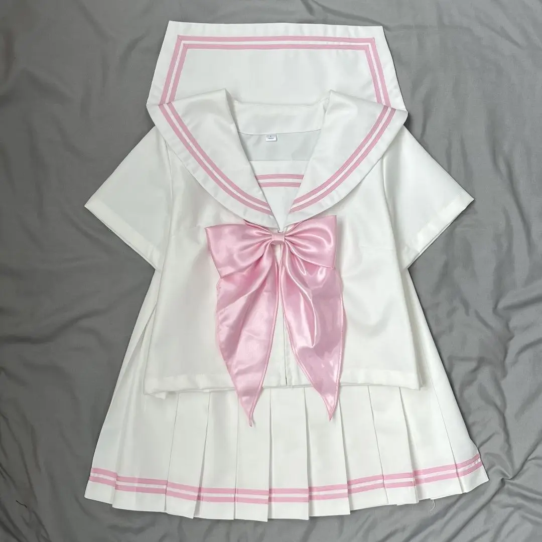 Süße rosa Matrosenuniform im koreanischen und japanischen Stil, langärmeliges und kurzärmeliges Oberteil, Schulstil-Set, süßes Rollenspiel-Cos