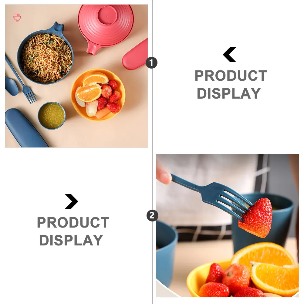 

1Set 7Piece Instant Noodle Bowl Set with Wheat Straw Material Compact Cutlery Spoon Fork Cup Container for Outdoor Picnic