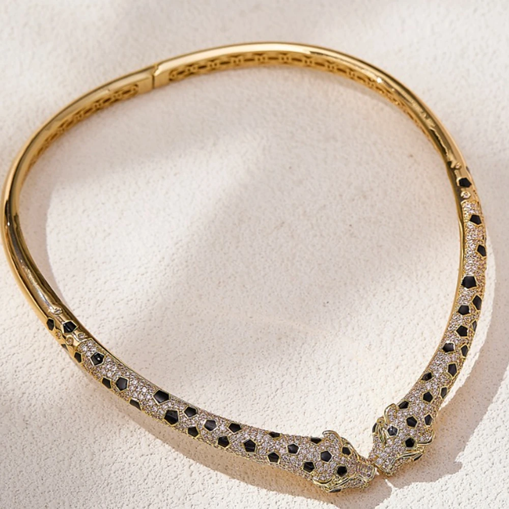 

Luxury Choker Necklace for Women Black Spot Double Panther Necklaces 18K Gold Plated Leopard Jewelry Collars Wholesale