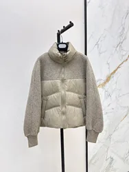 2024 Winter New Women's Clothing Elegant double-sided cashmere splicing design short down jacket 1102