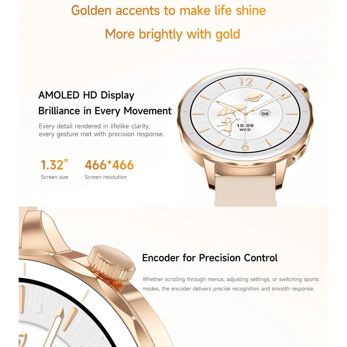 ساعة ذكية تدعم اللغة العبرية رسالة Whatsapp الرد TWS سماعة توصيل مساعد AI 1.32 بوصة Amoled Smartwatch Women