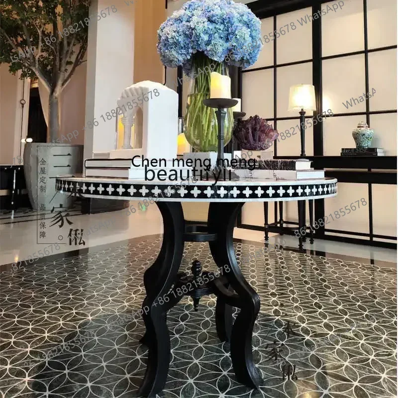 

182C French painted round table porch villa model room dining table retro