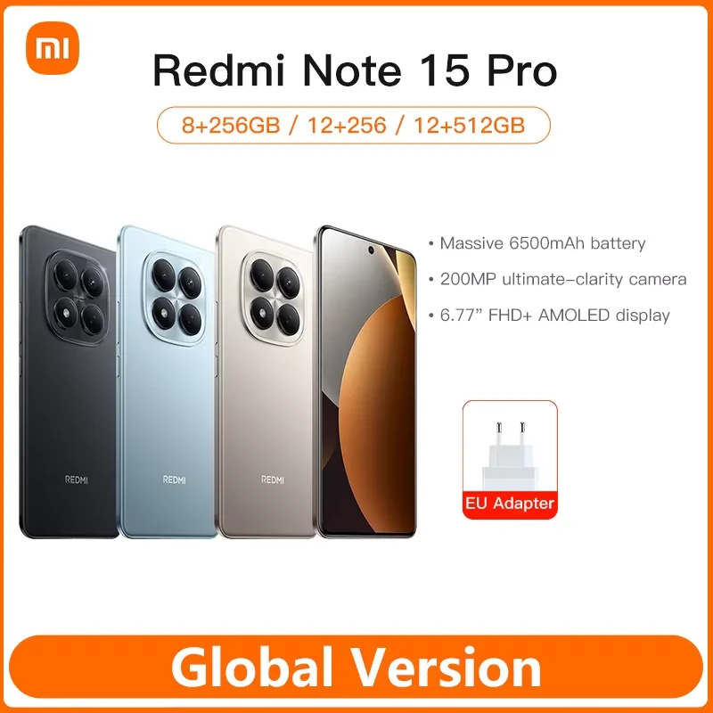 Global Version Xiaomi Mobile Phones Redmi Note 15 Pro MTK Helio G200-Ultra 6.77"AMOLED display 200MP ultimate-clarity camera