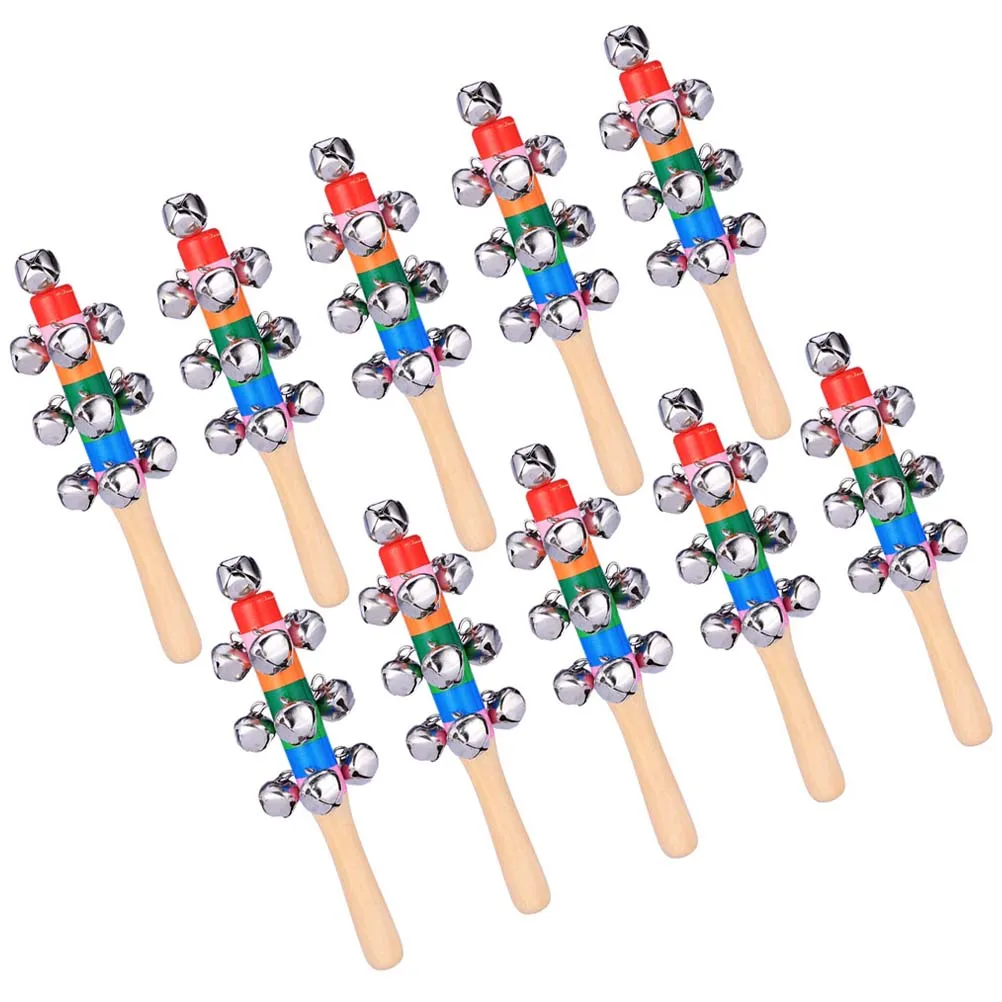 

10 Pcs Hand Bells Baby Gifts Rattles Toys Kids Funny Wooden Bells Child Educational Safe Eco Friendly Cognitive Competence