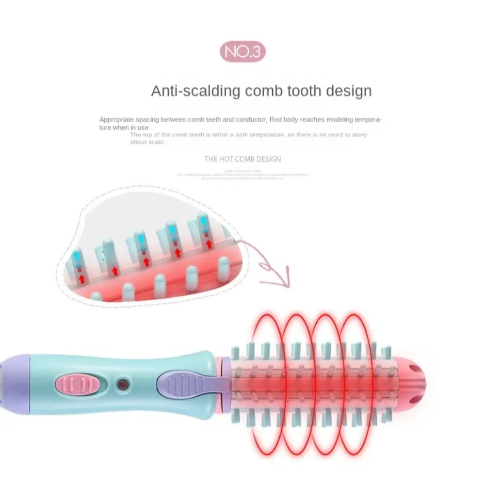 ยืดผมไฟฟ้าที่หนีบผมตรงหวีอุณหภูมิความร้อน Smoothing Hair Straightener แปรงหมุนอัตโนมัติ Fast Heated