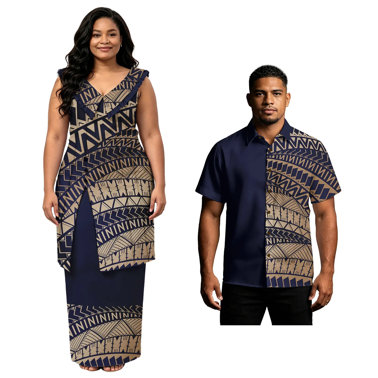 Classic Tribal Island Casual Men Beach Shirts Ladies Samoan Puletasi Elegant Style Custom Couple Clothes Holiday Couple Outfits