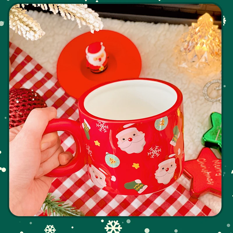 400ml Kawaii  Christmas Mugs Coffee Cup With 3D Lid  Cute Ceramic Tea  Beer Water Milk Original Breakfast Cups Drinkware Gift