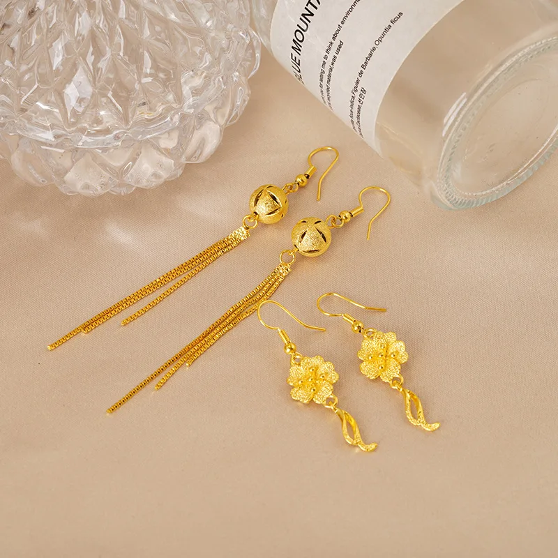 Alluvial Gold Earrings High-Grade Special-Interest Earrings Women's No Color Fading Imitation Yellow Metal Tassel Earrings Cross