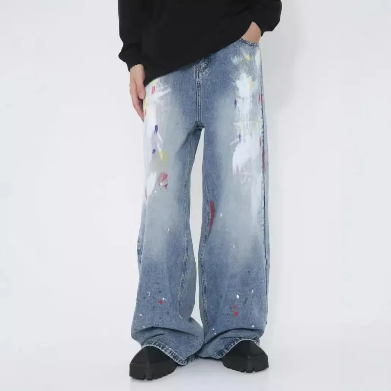 

Hip Hop Graffiti Denim Pants Loose Fit Straight Leg Unisex Urban Streetwear