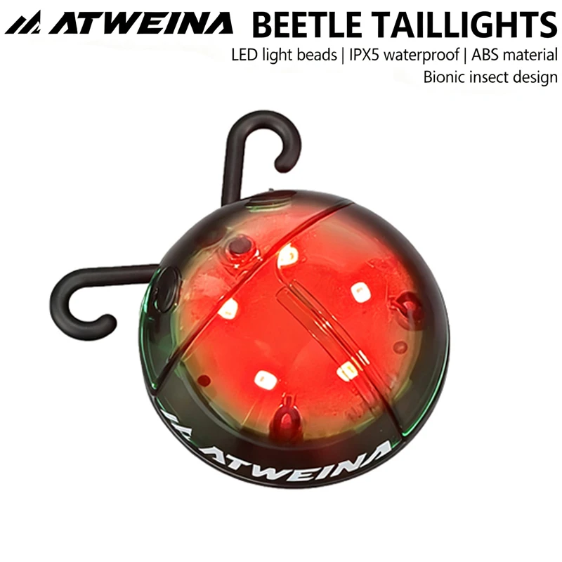 

ATWEINA Bionic Beetle Bike Tail Light IPX5 Waterproof USB Type-C Rear Light with Dual Mount Safety Flash