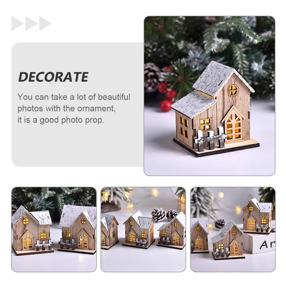 2pcs Luminous Christmas Mini Small House Decorations Ornaments Xmas Desktop Decor Small House Ornaments Festival Gift