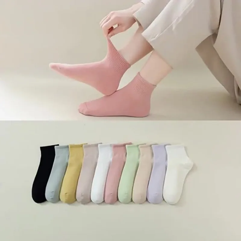 10 Pairs Solid-Color Ankle Short Socks Students Sporty Casual Multiple Colors Autumn Women's White Socks Set Socks for Girls
