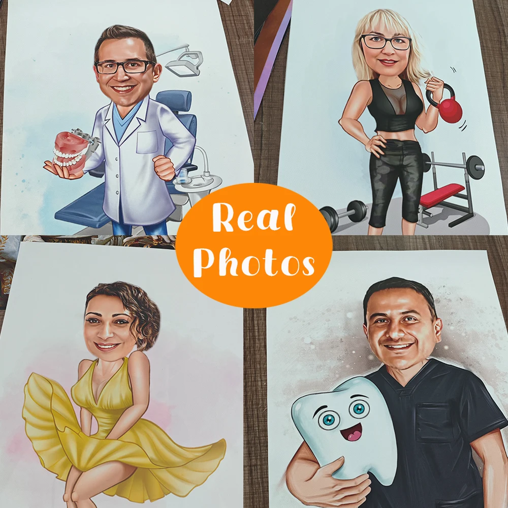 Custom Family Cartoon Portrait Poster Personalized Family Portrait Prints Gift For Family Caricature From Photo Bedroom Decor