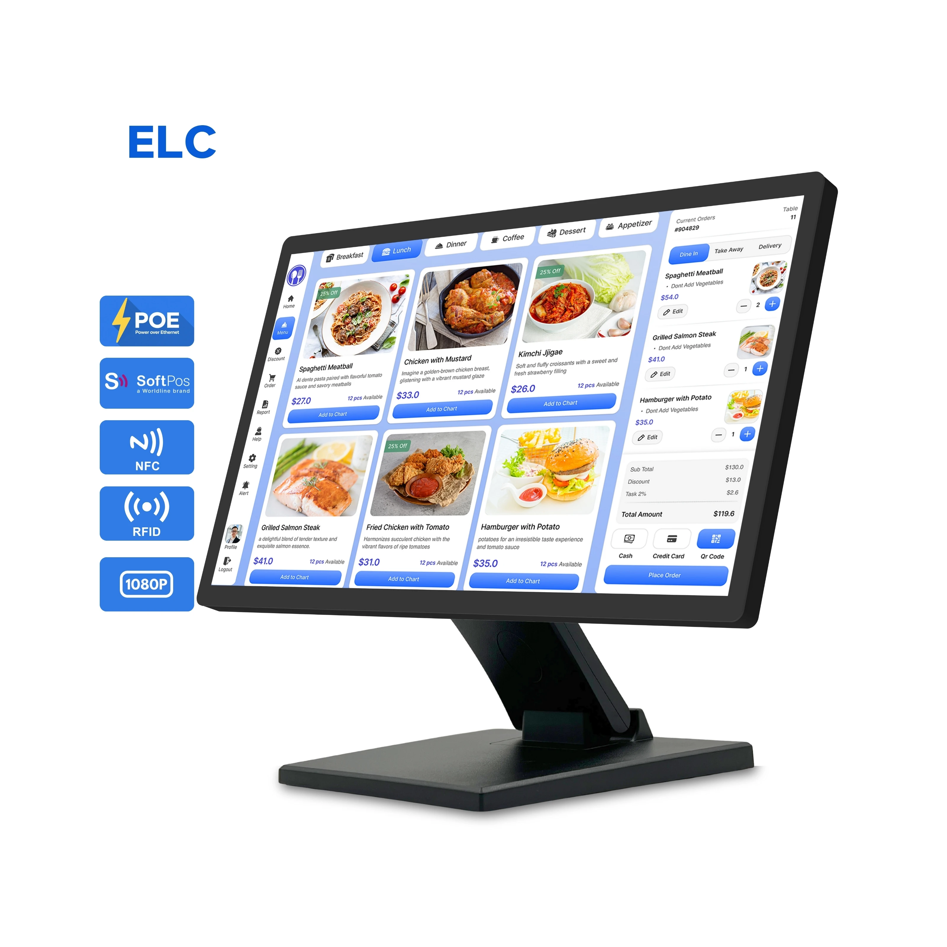 21.5 Inch Counter Tablet TouchScreen Self Service Pos Systems Touch Screen Android 11 2+16GB For Restaurant Without Software