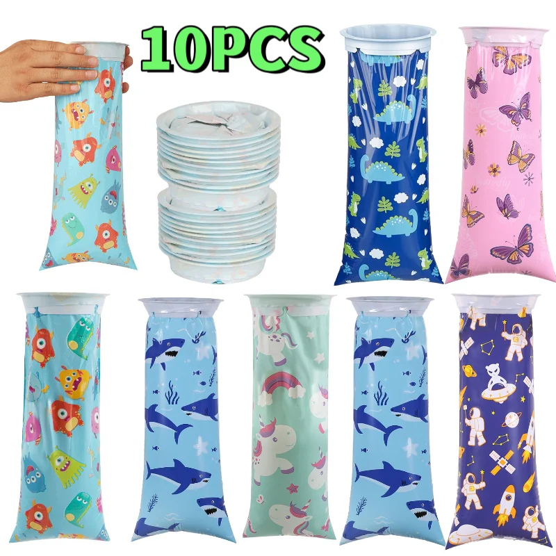 10 قطع من أكياس القيء التي يمكن التخلص منها بنمط عشوائي - أكياس قيء الطوارئ الأساسية المحمولة لمرض السيارة ودوض البحر، أنماط جميلة مختلفة، أكياس الغثيان لإزالة الروائح الكريهة، مثالية لجولات القيادة الذاتية والطائرات، والسفن، وأكياس القمامة الخارجية متعددة الأغراض