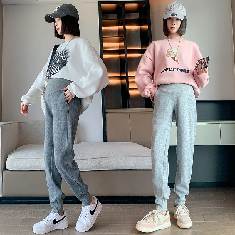 

2023 New Winter Thick Warm Plus Velvet Maternity Pants Sports Casual Legging Loose Clothes for Pregnant Women Pregnancy Trousers