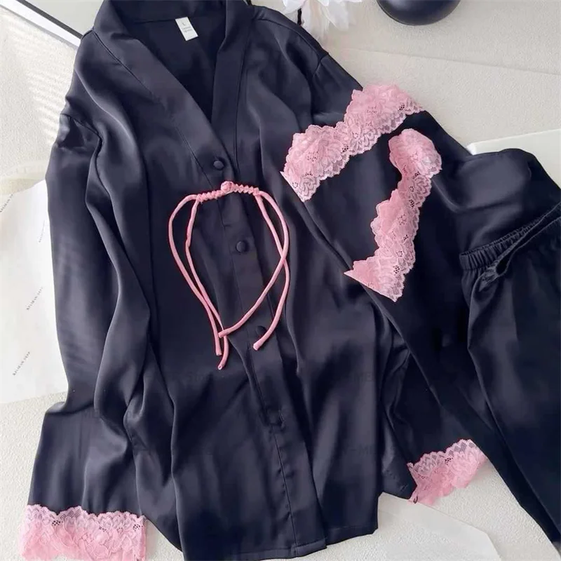 جديد النمط الصيني الدانتيل المرقعة السراويل العليا 2 قطعة منامة فام مثير بيجامة موهير الأميرة نمط المتسكعون ملابس المنزل ملابس النوم