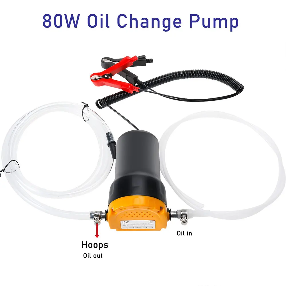 Podofo DC 12V 80W Tragbare Elektrische Selbstansaugende Ölabsaugpumpe mit Reinkupfer-Krokodilklemmen und Saugschläuchen für Motorrad, LKW, Boot, Traktor, Rasenmäher, Dieselmotor-Ölwechselwerkzeug – Detail 4