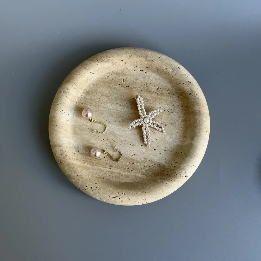 

Поднос для резьбы по дереву из натурального мрамора, круглый поднос для фруктов, поднос с круглым краем, хранилище мелочей, маленький, D20x H3 см