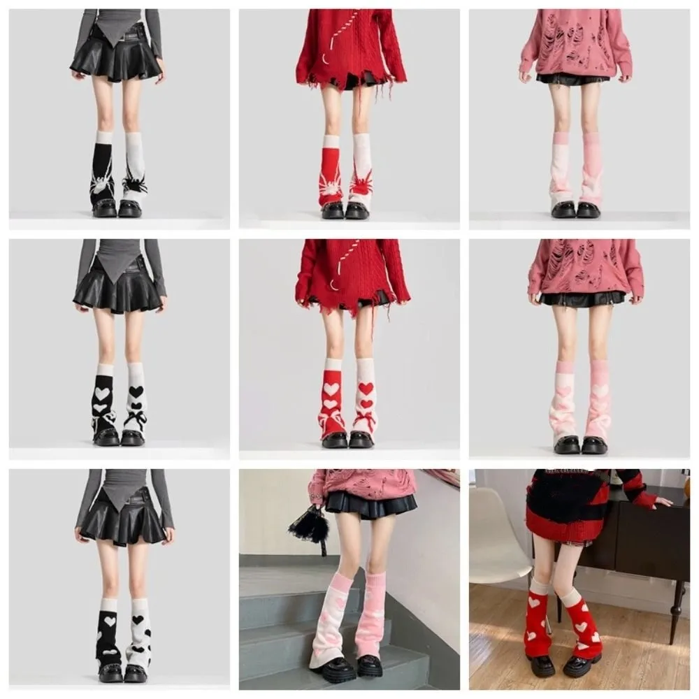 تنفس القلب محبوك تدفئة الساق العنكبوت Y2k القوس الساق الجوارب JK الباليه نمط لوليتا الأحذية غطاء الخريف/الشتاء