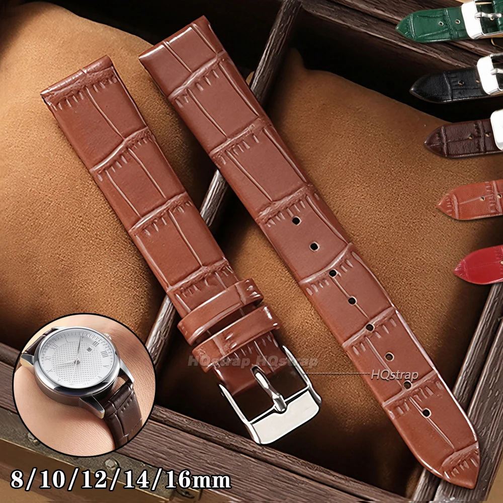 Ultra-Thin Fashion Leather Watch Strap 8mm 10mm 12mm 14mm 16mm Universal Wristband Sport Soft Cowhide Band Men Women Bracelet