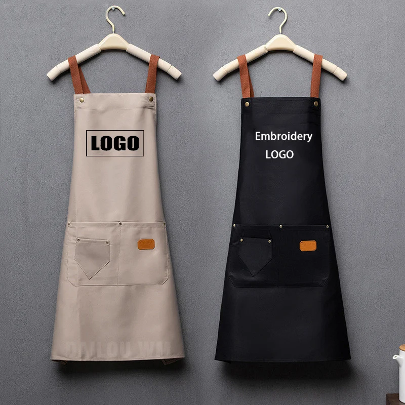 Custom Embroidery Printing Logo Men Women Kitchen Chef Baking Pockets Adult Restaurant Uniform Overol Nails Waterproof Apron