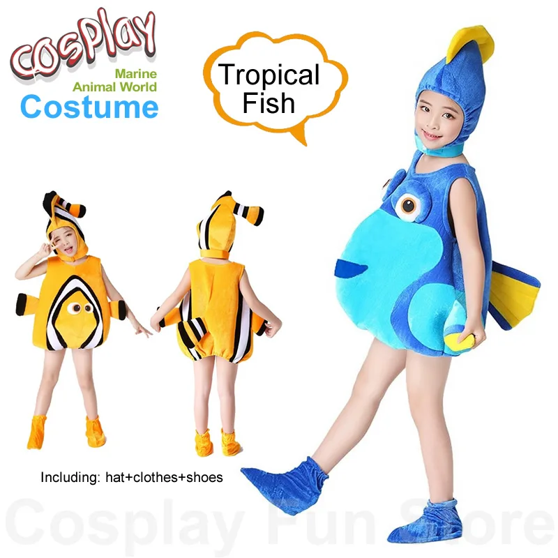 

Marine Animals Tropical Fish Cosplay Costume Children Performance Clownfish Clothing Set Hat shoe Kids Anime Dancing Dress Show