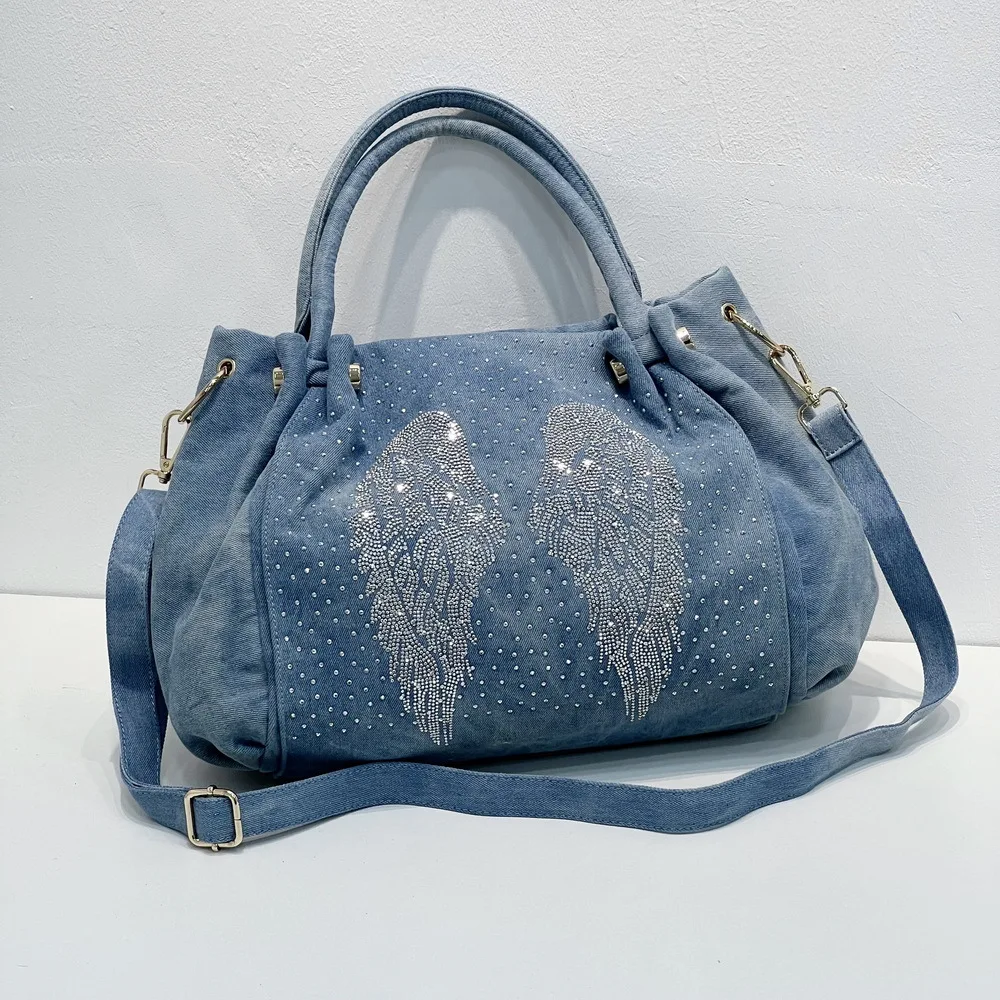 New women's bag casual denim hand bill shoulder crossbody bag diamond-encrusted large capacity luxury designer Holiday bag