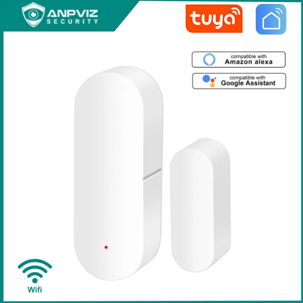 Anpviz Tuya Smart Home Wifi Door Window Sensor Security Protection Open/Closed Detector Compatível com Alexa Google Smart Life