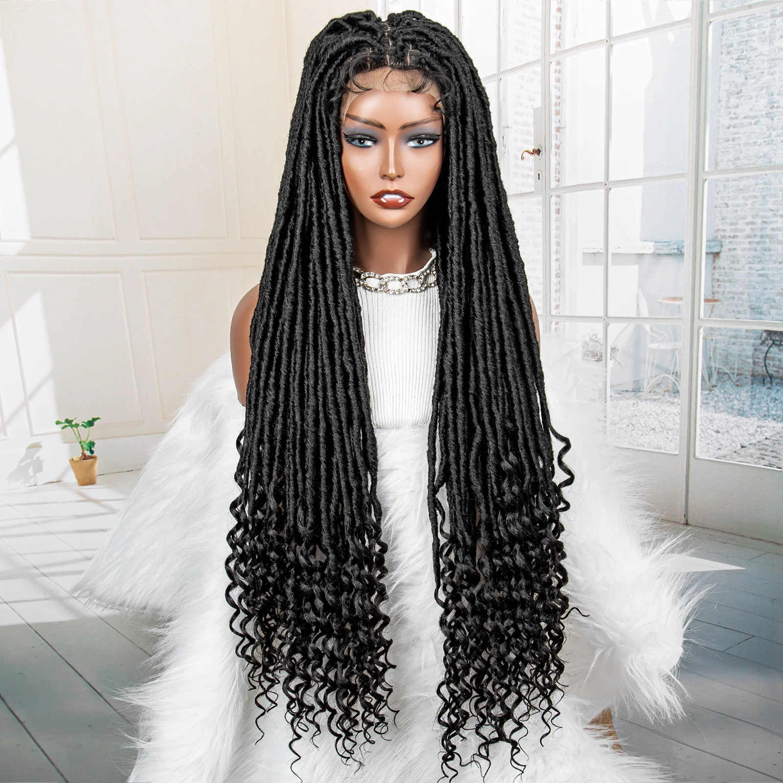 Dreadlock Gevlochten Pruiken Synthetische Full Lace Knooploze Box Vlechten Pruiken met Baby Haar Gehaakte Vlechten Pruik voor Zwarte Vrouwen Krullende Uiteinden