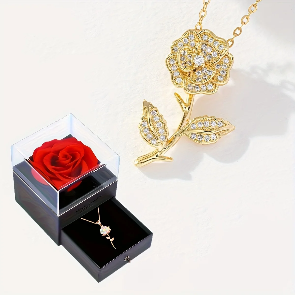 Flower Pendant Necklace With Rose Gift Box For Girlfriend Mother Birthday Luxury Romantic Gift 2024 New Fashion Jewelry