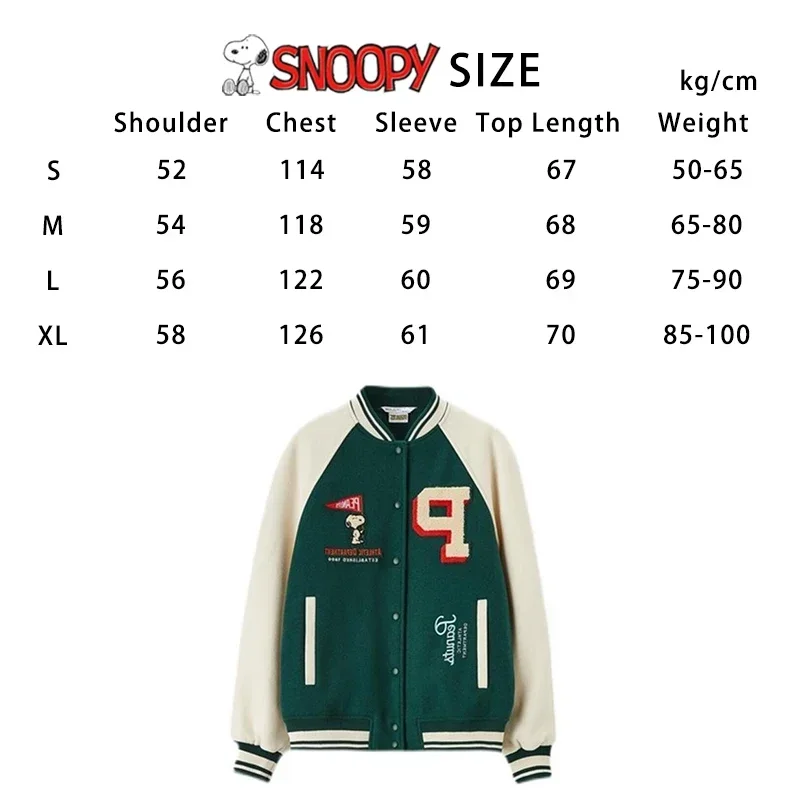 New Snoopy Vintage Baseball Uniform for Man Women Fall Winter Jackets Warm Coat Adults Casual Top Couple Casual Clothing Gifts