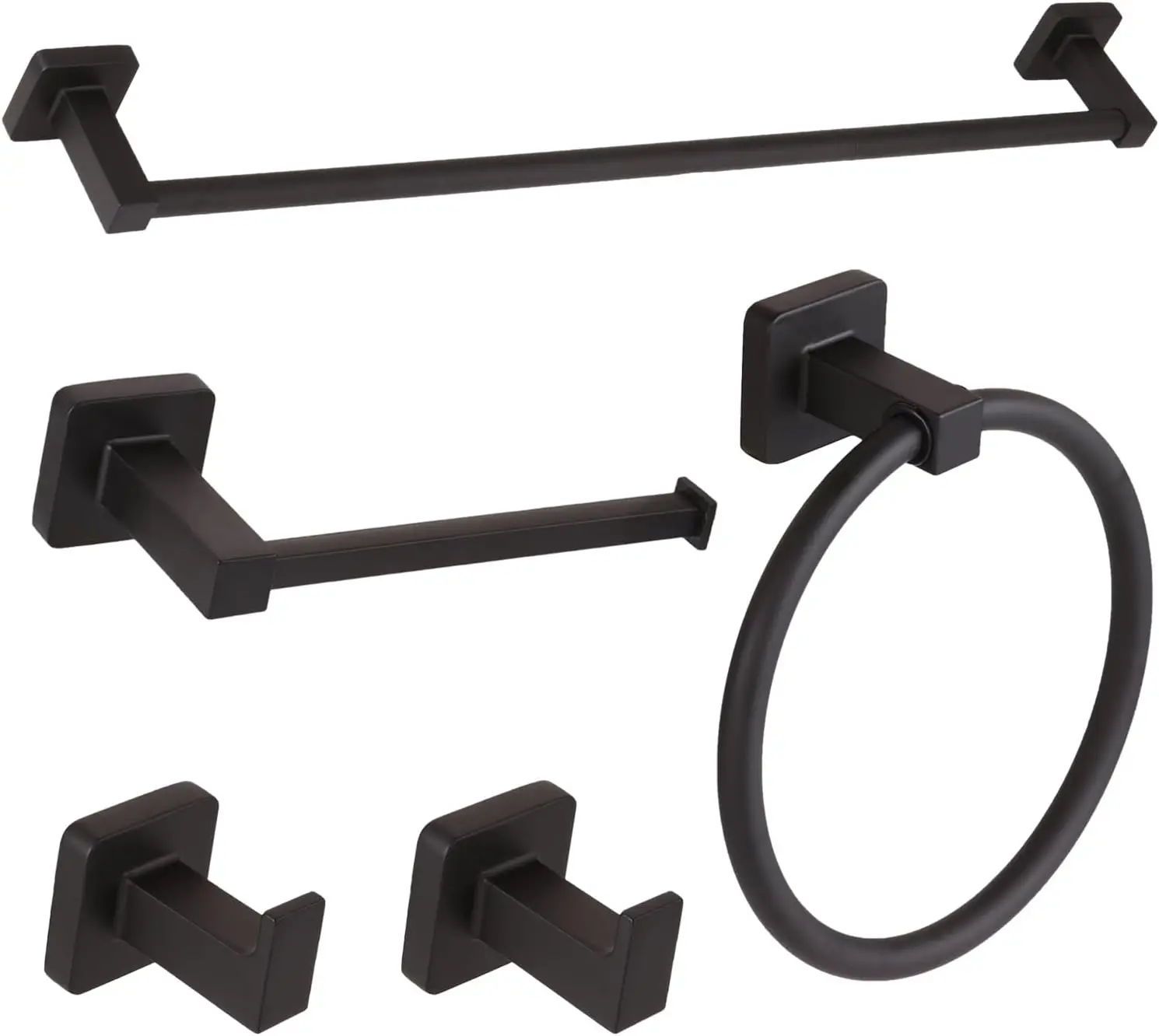 

5-Piece Matte Black Bathroom Hardware Set: Towel Bar, Rack, Toilet Paper Holder - Wall Mounted 23.6 Inch