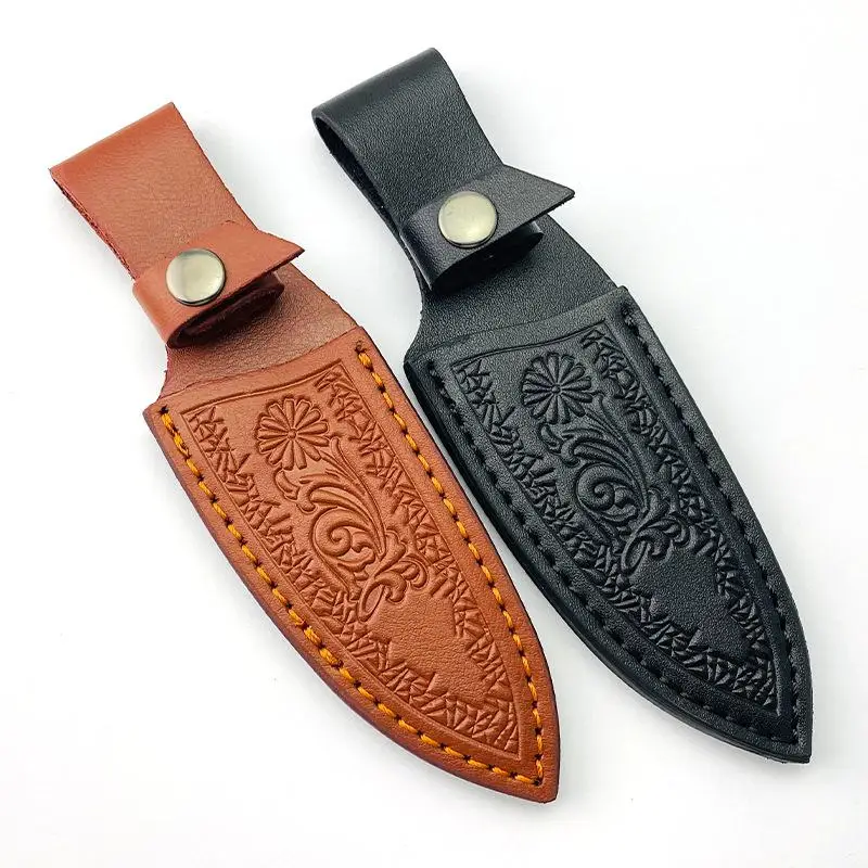 Full Grain Cowhide Small Fixed Blade Knife Sheath Outdoor Genuine Leather Holster Portable Knife Storage Protective Pouch