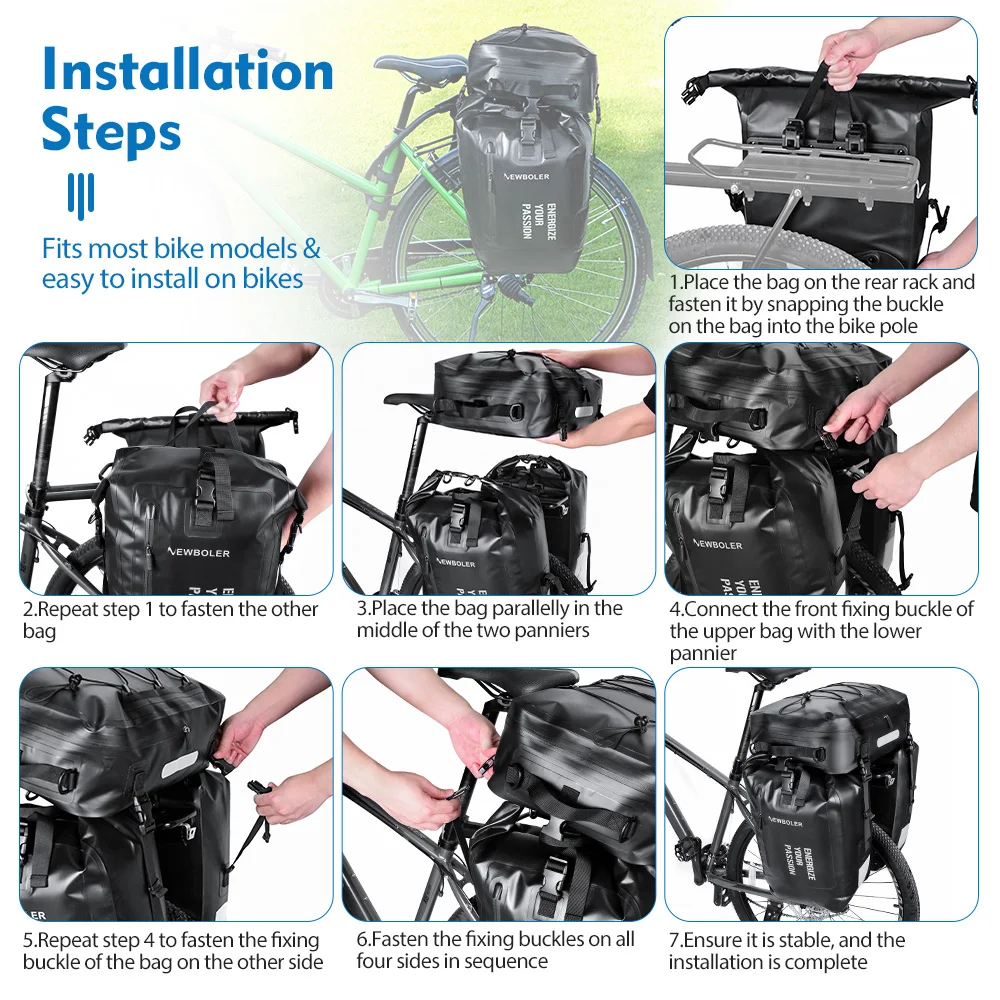NEWBOLER Fahrrad-Gepäckträgertasche, 3-in-1, multifunktional, wasserdicht, großes Fassungsvermögen, Gepäckträger, Taschen für MTB, Straße, Klappfahrräder, E-Bike – Detail 11