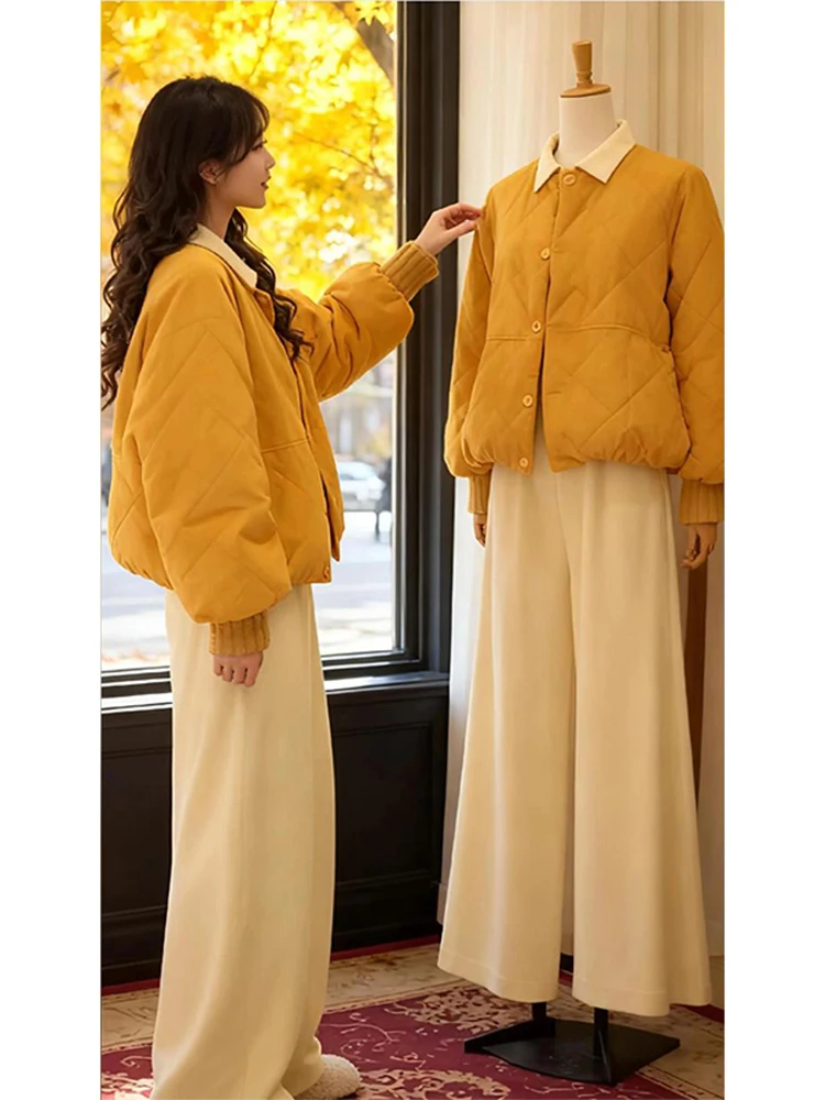 

Faionable round Ne Single Button Cotton Jaet Women's Winter New Sle Korean Sle Agel Diamond Pattern Cotton Coat