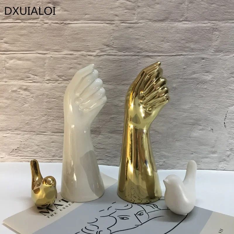 ceramics vase Nordic style Golden Hand Vase Flowers Modern Home Office Decor of Creative Floral Composition living room Ornament image 6