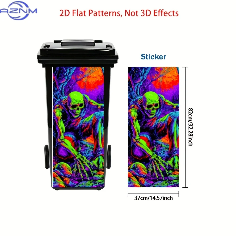 Neon Glow-in-the-Dark Style Psychedelic Skull & Spider PVC Sticker - Self-Adhesive Removable Decal for Walls, Trash Cans, Gard view 4
